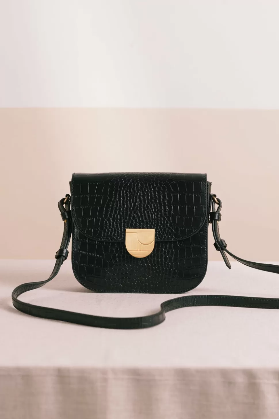 Lenny Bag In Black Crocodile-Effect Leather | Des Petits Hauts Shop