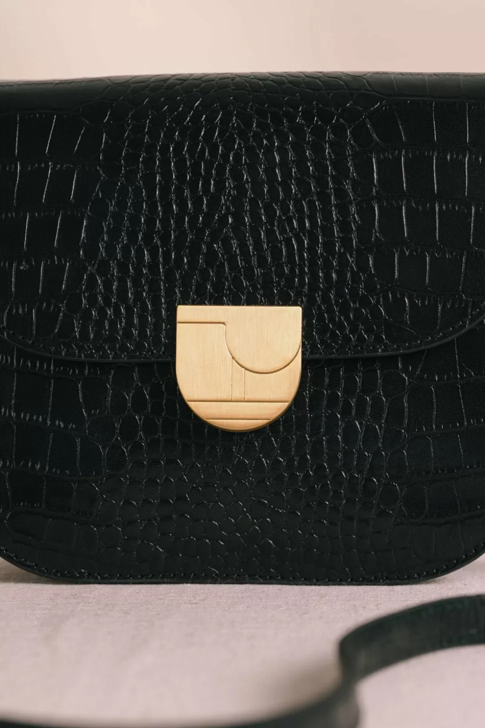 Lenny Bag In Black Crocodile-Effect Leather | Des Petits Hauts Shop