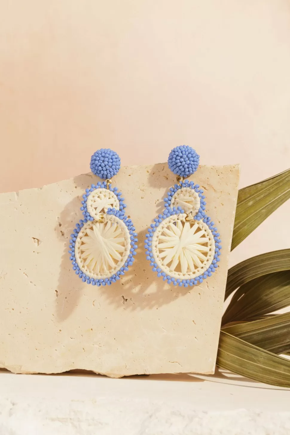 Pepitcho Ecru/Bleu Earrings | Des Petits Hauts Discount